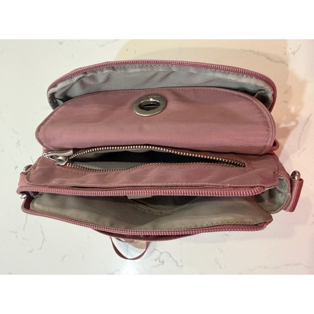 Baggallini Mauve Pink Nylon Crossbody Bag RFID Blocking Travel Purse Adjustable - Picture 6 of 12